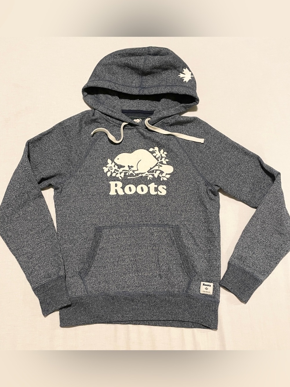 Roots Original Kanga Hoodie Salt & Pepper Blue Maple Leaf XS